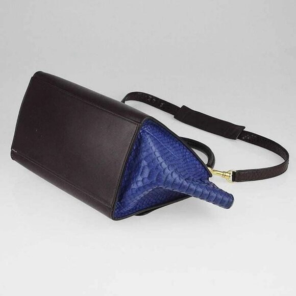 Celine Brown/Blue Python and Calfskin Leather Small Trapeze Bag - Picture 3 of 12